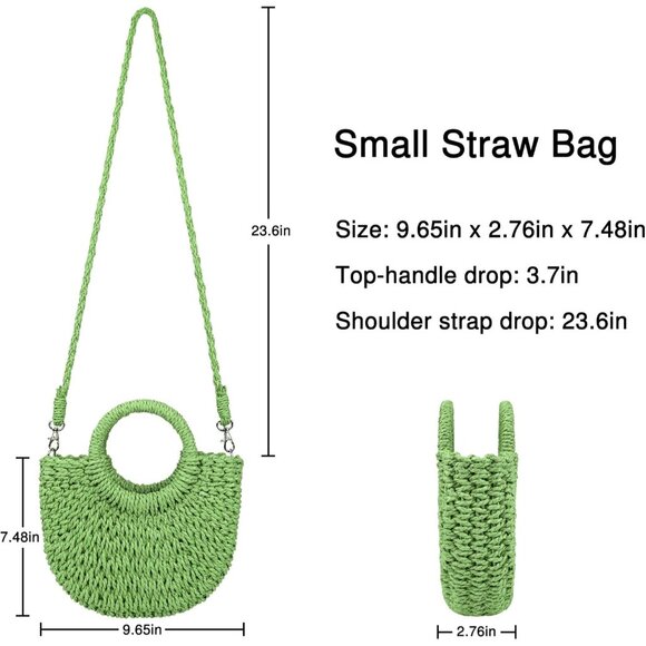 Woven Straw Beach Bag for Womem Top Handle Green Crossbody and Shoulder Strap - Picture 6 of 6